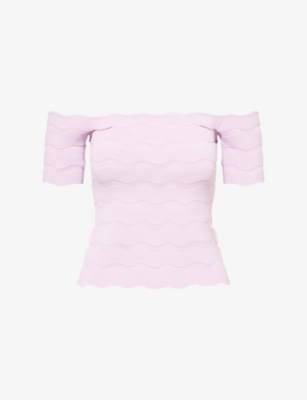 HERVE LEGER: Lainey Scalloped Off-Shoulder Woven Top