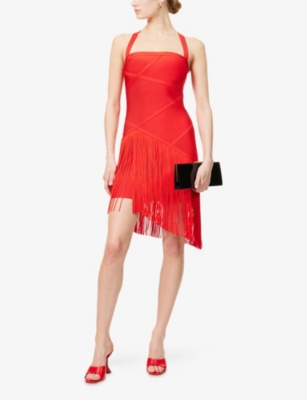 HERVE LEGER: Josephine Fringed Stretch-Woven Mini Dress