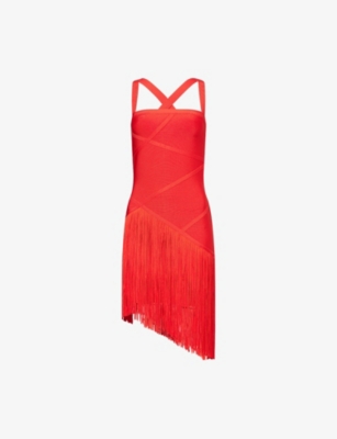 HERVE LEGER: Josephine Fringed Stretch-Woven Mini Dress