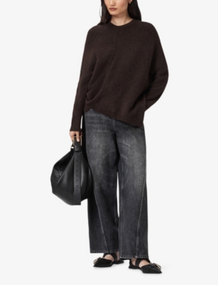 Allsaints Womens Oxblood Red Lock Asymmetric-hem Knitted Jumper Xs In Burgundy