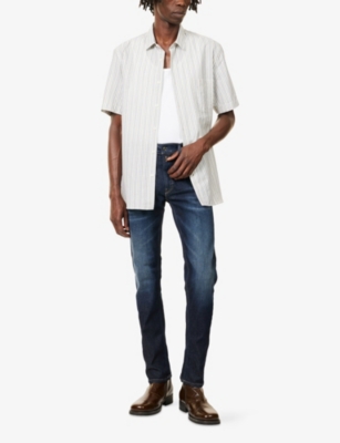 Replay Mens Dark Blue Anbass Faded-wash Tapered-leg Slim-fit Stretch-denim Jeans In Blue