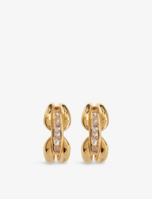 LAURA VANN: René Small 14ct Yellow Gold Vermeil Plated Sterling-Silver And Topaz Hoop Earrings