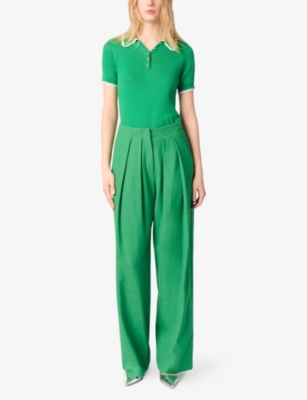 Maje Womens Wide-leg High-rise Stretch-woven Suit Trousers Green In Green