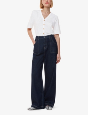 WHISTLES: Ella V-Neck Button-Through Cotton-Jersey T-Shirt
