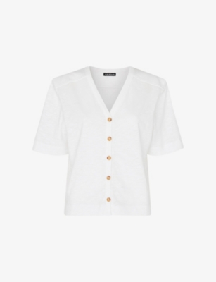 WHISTLES: Ella V-Neck Button-Through Cotton-Jersey T-Shirt