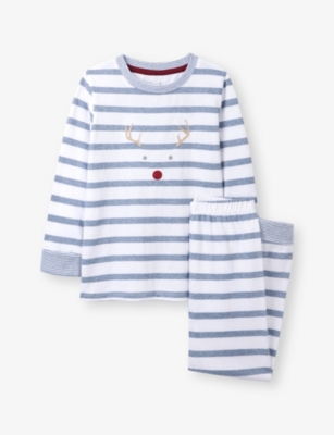 THE LITTLE WHITE COMPANY: Jingles Striped Print Relaxed-Fit Cotton Pyjamas Set 2-12 Years
