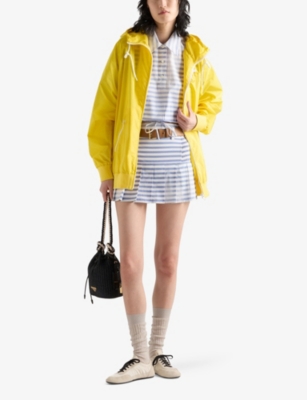 PRADA: Striped Pleated-Hem Cotton Mini Skirt