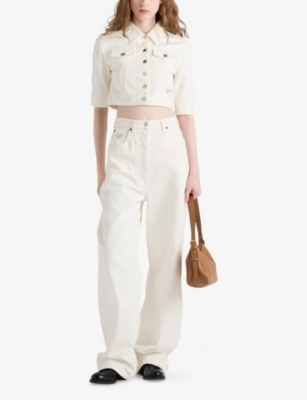 PRADA: Branded-Patch Cropped Denim Jacket