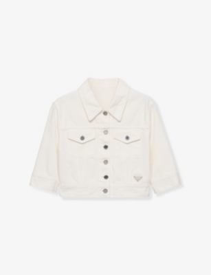 PRADA: Branded-Patch Cropped Denim Jacket