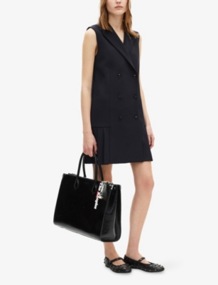 THE KOOPLES WOMENS DOUBLE-BREASTED PLEATED WOVEN DRESS NAVY XS 