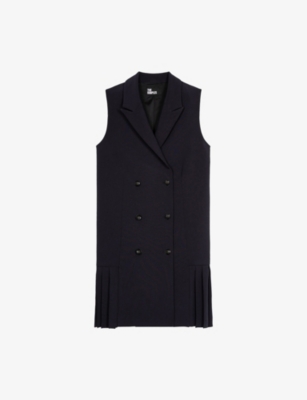 THE KOOPLES WOMENS DOUBLE-BREASTED PLEATED WOVEN DRESS NAVY XS 