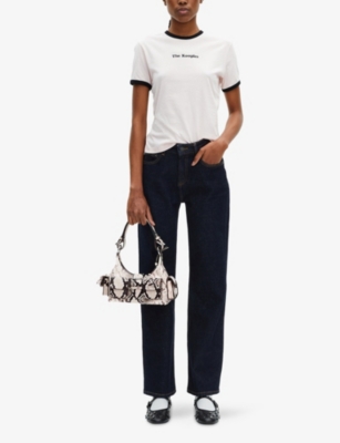 The Kooples Womens Amelia Snake-print Leather Shoulder Bag Black Whit In Black White