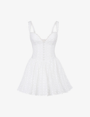 Shop House Of Cb Of Cb Womens White Cotton Brigitte Broderie Corset Cotton Mini Dress Xs