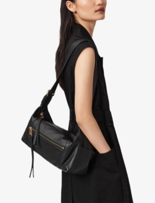 Allsaints Womens Black Vega Leather Shoulder Bag In Black