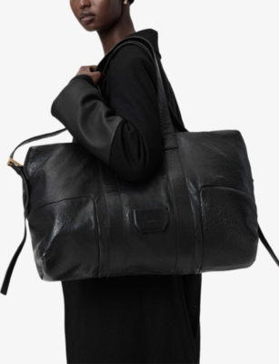 Allsaints Ares Large Grained Leather Holdall Tote In Black