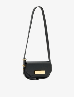 Allsaints Womens Black Etta Branded Leather Cross-body Bag In Black