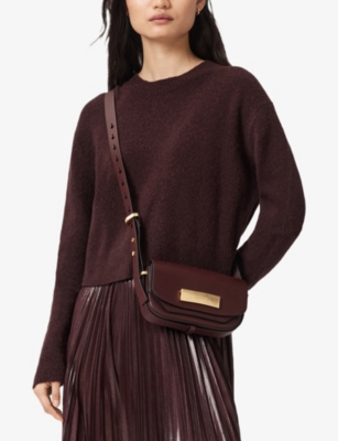 Allsaints Womens Dark Red Etta Branded Leather Cross-body Bag In Red