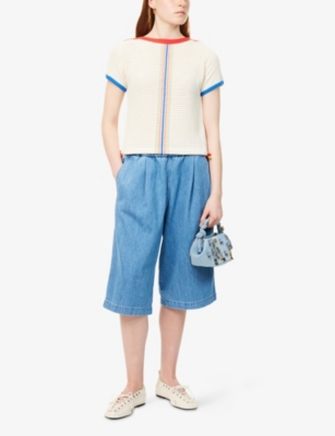 MOTHER: The Side Cinch Striped Cotton-Blend Knitted Top