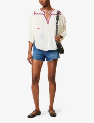 MOTHER: Breeze Yoke Embroidered Cotton-Blend Blouse