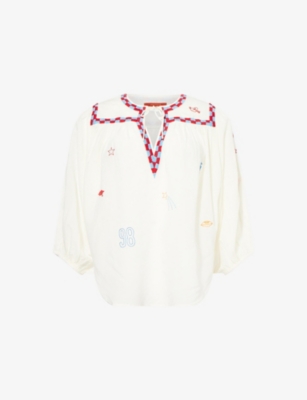 MOTHER: Breeze Yoke Embroidered Cotton-Blend Blouse