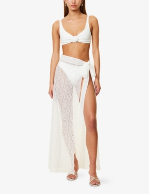 AWAY THAT DAY: Palm Island Stretch-Lace Midi Skirt