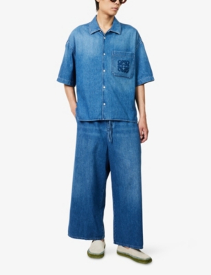 Loewe Anagram Short-sleeved Denim Shirt In Blue