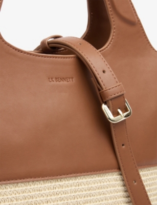 LK BENNETT WOMENS MUL-BROWN CARLY RAFFIA AND LEATHER CROSS-BODY BAG 