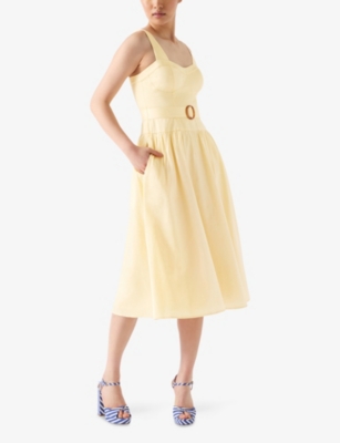 LK BENNETT: Alessia Square-Neck Belted Cotton Midi Dress