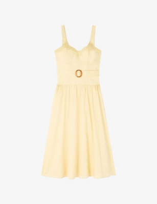 LK BENNETT: Alessia Square-Neck Belted Cotton Midi Dress