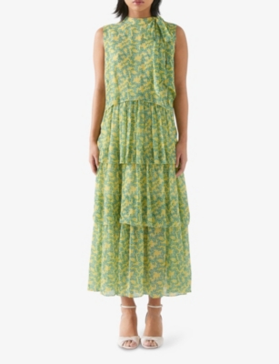LK BENNETT: Kristin Blossom-Print Tiered Woven Maxi Dress