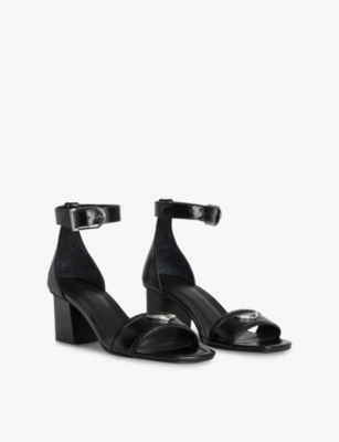 Zadig & Voltaire Womens Noir Logo-plaque Leather Heeled Sandals Eur 37 / 4 Uk In Noir