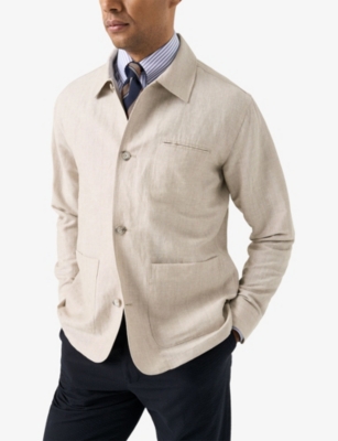 Eton Mens Chore Patch-pocket Linen And Wool Jacket Beige Xl In Nude