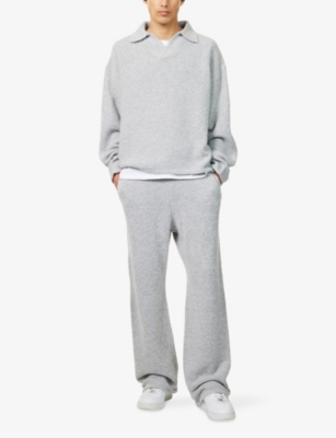 The Couture Club Mens Bouclé Relaxed-fit Knitted Polo Jumper Greymarl