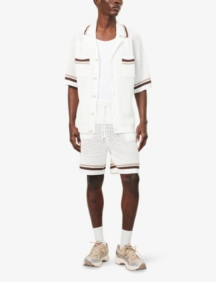 THE COUTURE CLUB: Checkerboard Crochet-Knit Cotton Shirt