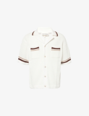 THE COUTURE CLUB: Checkerboard Crochet-Knit Cotton Shirt