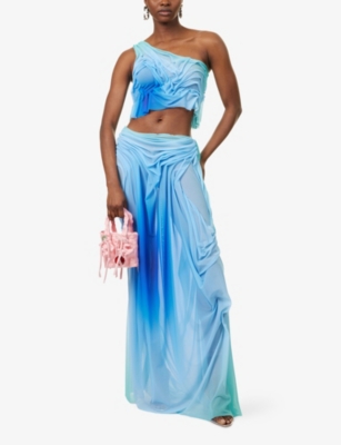 DI PETSA: Wetlook Ruched Stretch-Woven Maxi Skirt