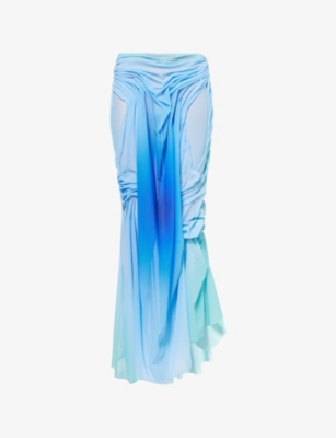 DI PETSA: Wetlook Ruched Stretch-Woven Maxi Skirt