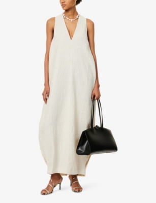 Shop Tove Womens Stone Eladia Textured Sleeveless Cotton And Linen-blend Maxi Dress