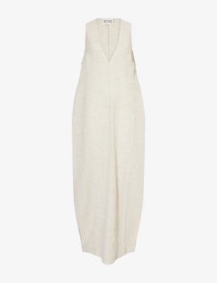 Shop Tove Womens Stone Eladia Textured Sleeveless Cotton And Linen-blend Maxi Dress