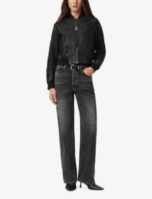 ALLSAINTS: Orten Logo-Patch Leather Bomber Jacket