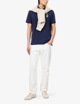 POLO RALPH LAUREN MENS NAVY RLX PERFORMANCE BEAR-EMBROIDERY STRETCH-WOVEN POLO SHIRT XL