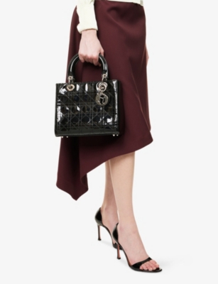 RESELFRIDGES: Pre-Loved Dior Medium Lady Dior Patent Leather Top-Handle Bag