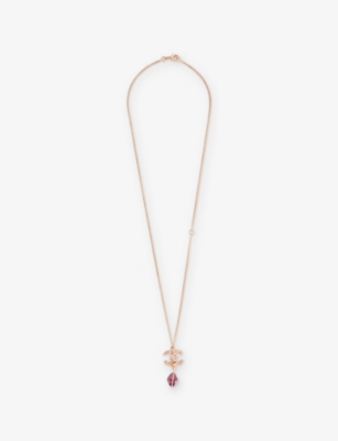 RESELFRIDGES: Pre-Loved Chanel Gold-Plated CC Crystal and Amethyst Pendant Necklace