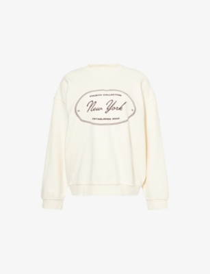 4th & Reckless Womens Chai New-york Emblem Cotton-jersey Sweatshirt Off White