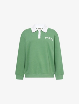 4th & Reckless Womens Clover Logo-embroidered Cotton-jersey Polo Sweatshirt Green