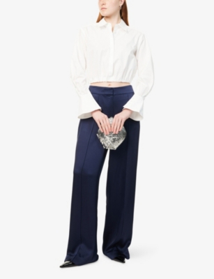 Simkhai Womens Ottis Wide-leg High-rise Wool Trousers Midnight In Midnight