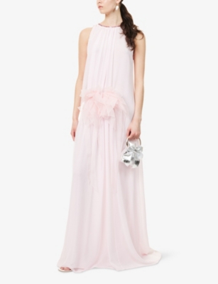 GENNY WOMENS PINK FLOW EMBROIDERED CHIFFON MAXI DRESS 