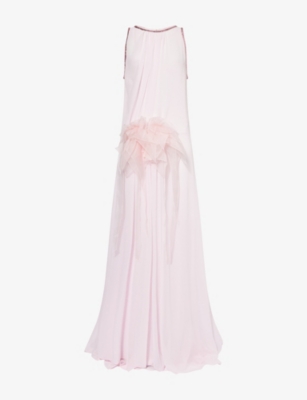 GENNY WOMENS PINK FLOW EMBROIDERED CHIFFON MAXI DRESS 