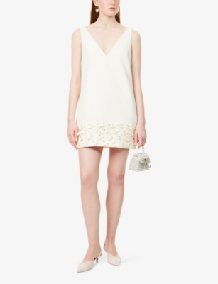 Sequin Floral-Appliqué Woven Bridal Mini Dress