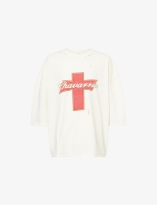 WILLY CHAVARRIA: Budweiserria Buffalo Distressed Relaxed-Fit Cotton-Jersey T-Shirt